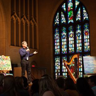 Awakening Director Jim DeBoer speaking in Dimnent Chapel