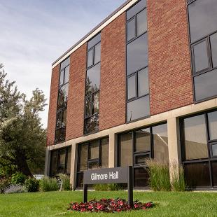 Exterior of the front of Gilmore Residence Hall from Columbia Avenue