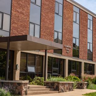 Exterior of the front of Gilmore Residence Hall from 10th Street