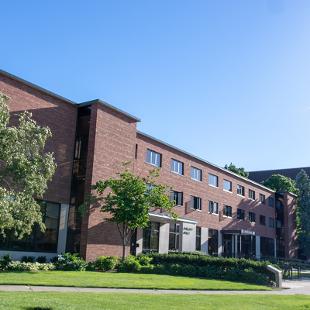 Exterior of Phelps Hall from the corner of 10th Street and Columbia Avenue