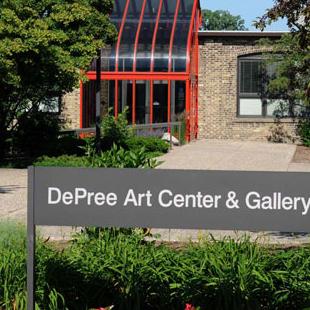 An exterior shot of the DePree Art Center and Gallery