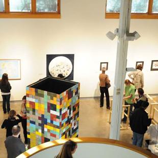 Students browse a gallery in De Pree Art Center