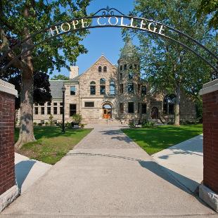 Graves Hall as seen through the Hope College arch