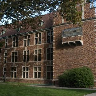 A view of Lubbers Hall from the back