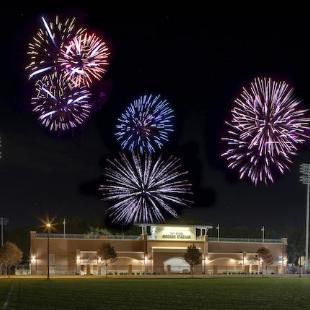 Fireworks fill the night sky above the Van Andel Soccer Stadium